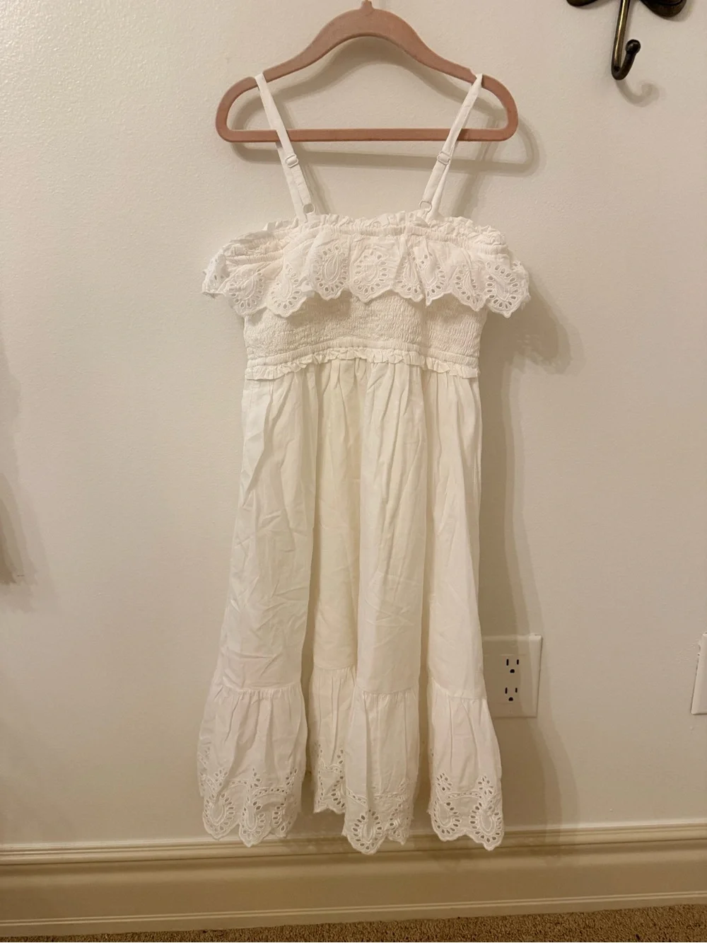 GAP White Eyelet Smocked Sundress with Scalloped Hem